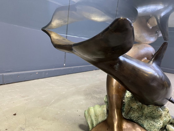 Image 1 of Mesa de centro en forma de delfín de bronce firmada por C Caudion, década de 1960