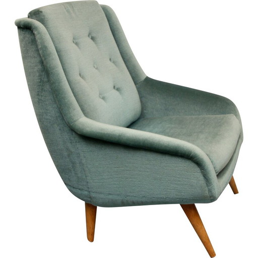 Poltrona club vintage in velluto blu, anni '50