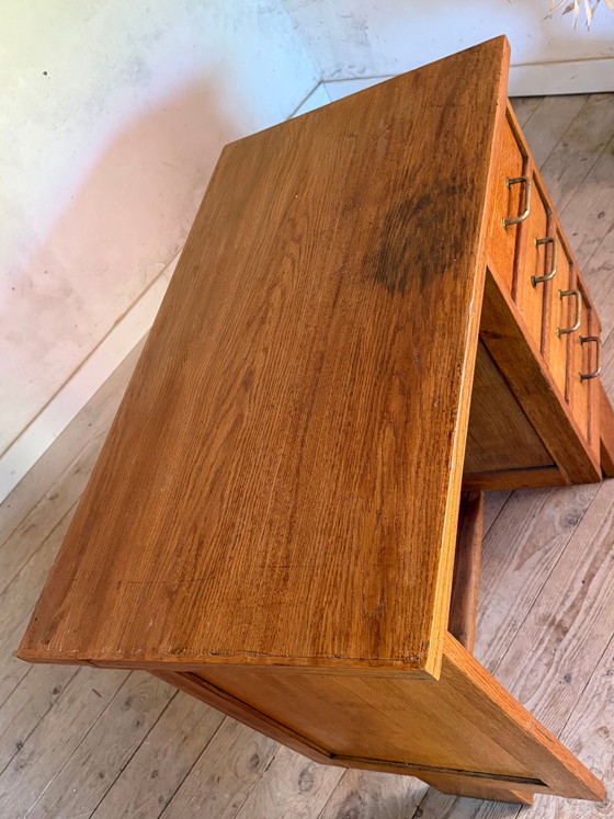 Vintage eikenhouten halfminister bureau – Brass, Art Deco (photo 5 of 11)