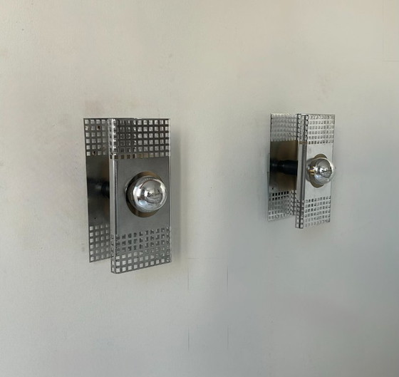 Image 1 of Paar vintage wandlampen, verchroomd metaal, Frankrijk 1970.