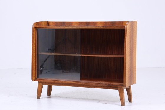 Image 1 of Vintage Glas Kommode 60er Jahre | Mid Century Vitrine Flur Konsole Schrank Aufbewahrung Retro Holz 70er Braun Glasvitrine