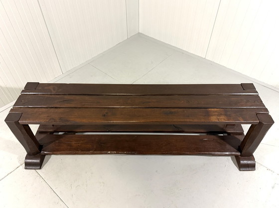 Image 1 of Large Brutalist Oak Bench/Wall Table 1900's