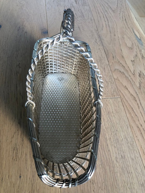 Image 1 of Panier à Bouteille de Vin en Métal Argenté Tressé