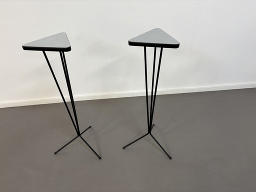 2 traingle plant stands metal With formica top sixties 