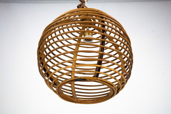 Image 1 of Vintage Italiaanse bamboe bolkroonluchter uit de jaren 1950