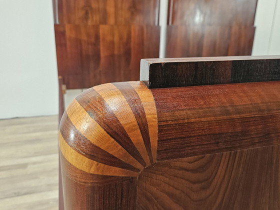 Image 1 of Coppia di letti singoli Art Decò in mogano e acero rosa, 1940