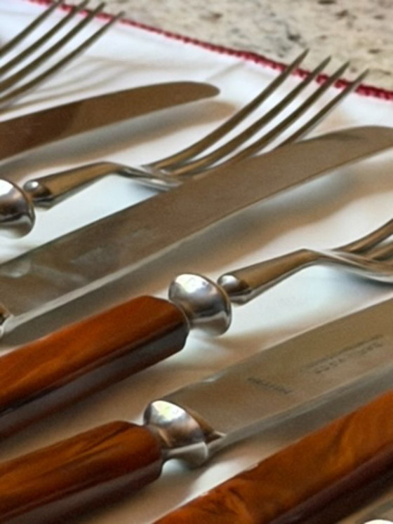 Vintage Carl Voos Solingen German Flatware Set - 12 Piece MCM Knife And Fork Set - Rostfrei Stainless Steel (photo 15 of 32)