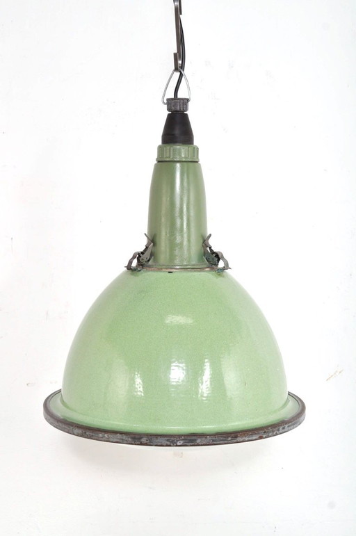 Vintage enamel lamp with globe glass, 1950s – hanglampen, Metal (photo 2 of 8)