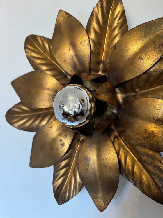 Image 1 of 1970s gold flower wall sconce