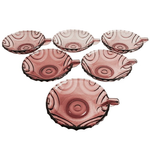 Set of Six Art Deco Aperitif Dishes Amethyst Glass Purple 1930s – servies (photo 2 of 12)