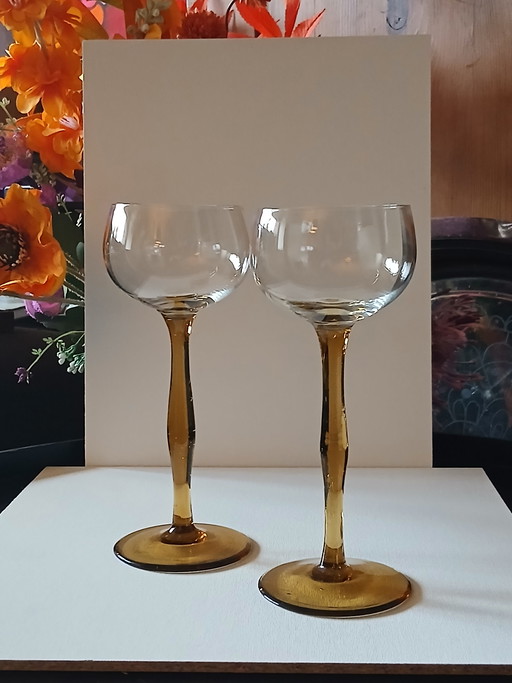 2 copas de vino antiguas Art Nouveau
