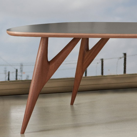 Image 1 of Luxury Ted ONE Dining Table 240x120 Grey Laminate & Solid Sapelli Mahogany Custom Made Italy