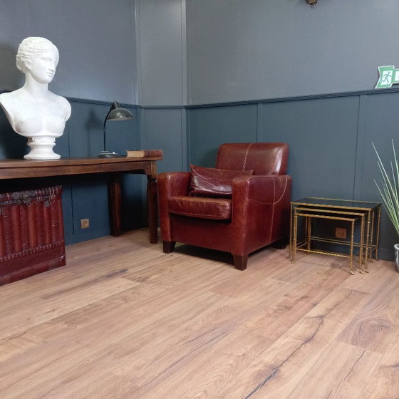 Image 1 of Timeless cowhide leather club armchair, atmospheric and inviting.