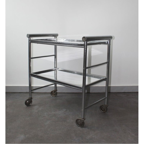 Image 1 of Vintage aluminium bar cart with 2 mirrored trays 1960s