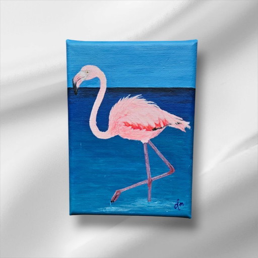 Handmade acrylic painting flamingo in the sea