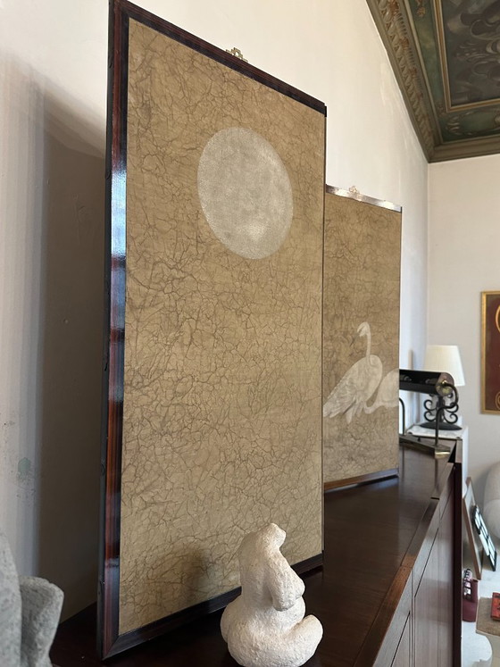 Paravento giapponese Luna e Gru Makura-Byōbu, circa anni '50 – Paraventi, Paper (photo 6 of 11)