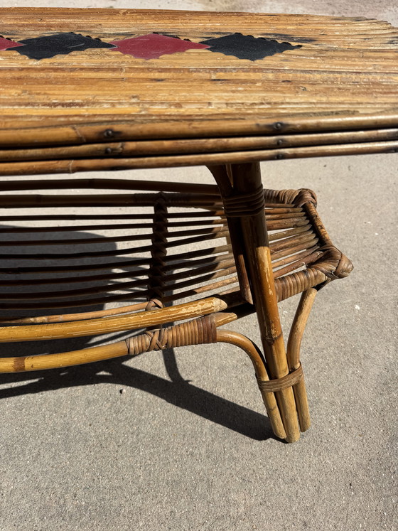 Image 1 of 1960s rattan and bamboo coffee table