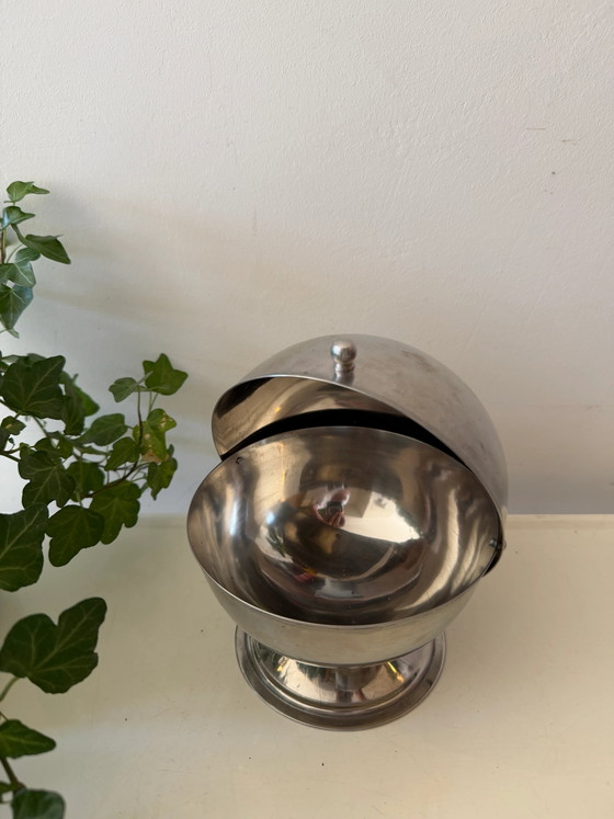 Zucker-/Bonbondose aus Edelstahl mit Rolldeckel – Geschirr, rvs, Space Age (photo 2 of 4)