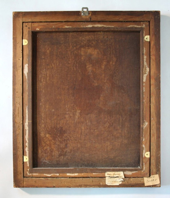 Image 1 of 19e-eeuws olieverfschilderij: Portret van een jonge vrouw met een parel.