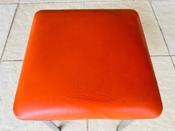 Image 1 of Mid-Century, Orange Skaï and Chrome Stool By J L 1970s
