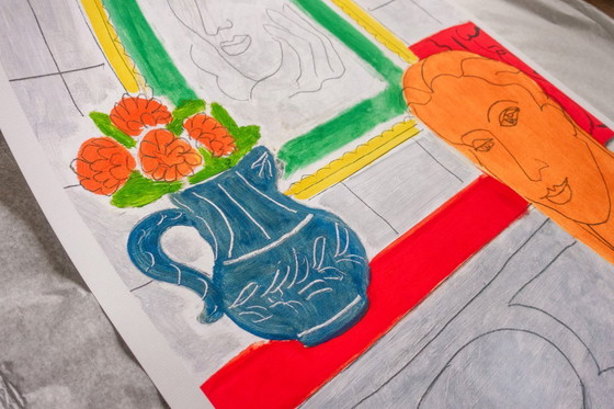 Image 1 of Figur und Blumenstrauß (Ockerkopf) – Henri Matisse 1937 – Poster 70 × 100 cm