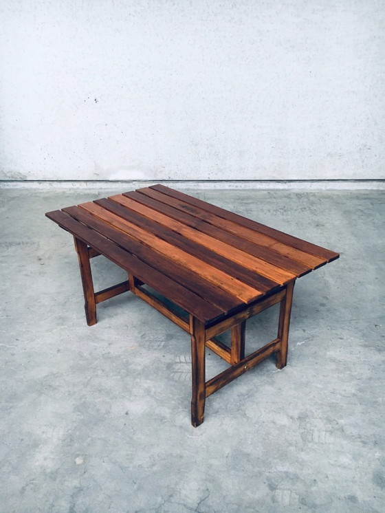 Image 1 of Table de jardin ou de cuisine en bois patiné, design années 1970