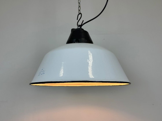 Image 1 of White Enamel and Cast Iron Industrial Pendant Light , 1960s