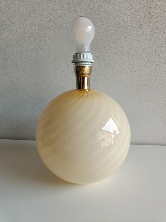 Image 1 of Murano glass table lamp by Da Vinci, white swirl globe lamp, Italy 1970s