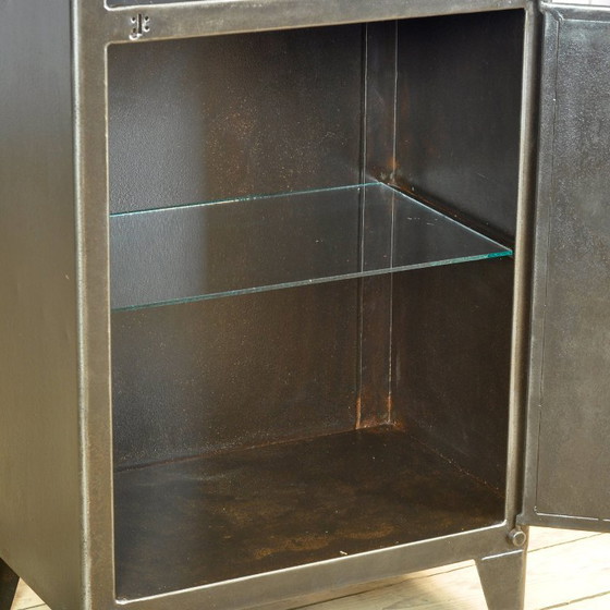 Polished iron medical cabinet, 1950s, kovona, Display cabinets, Metal, Glass, Black, Vintage (photo 6 of 13)