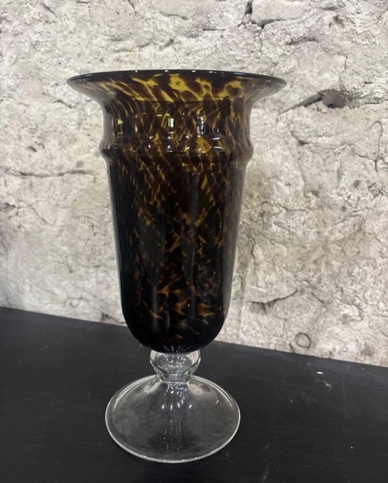 Image 1 of Mouth-blown tortoise rare Bohemian art glass vase