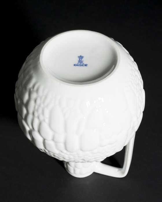Image 1 of Manfred Frey AK Kaiser Glossy Porcelain Vase Fossil REPTILE Relief Op Art DUO