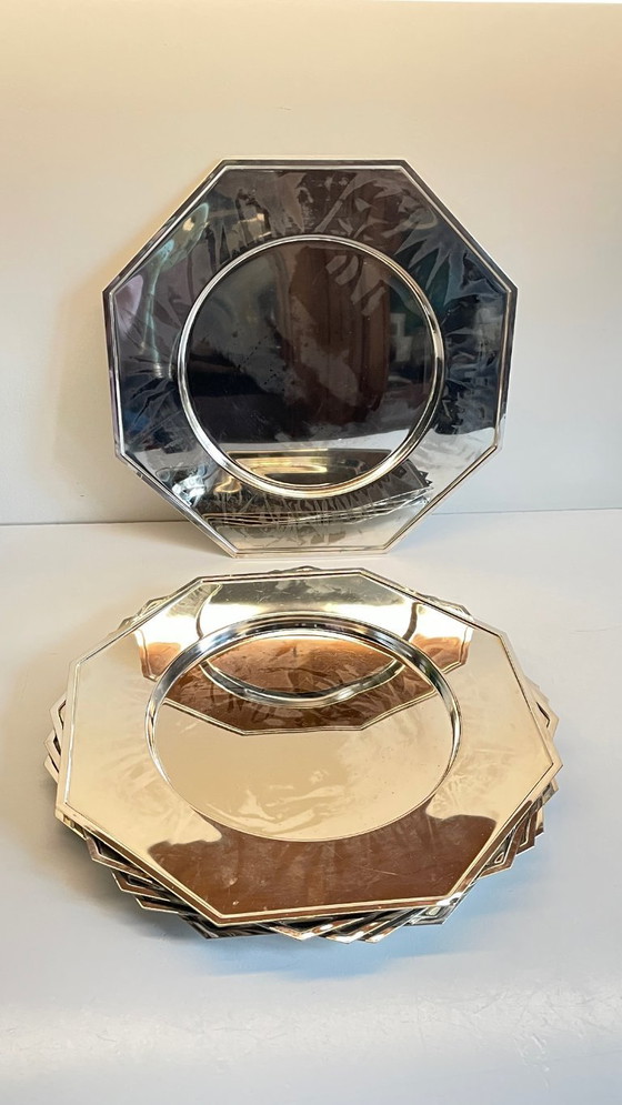 Image 1 of Set van 6 vintage zilveren metalen borden