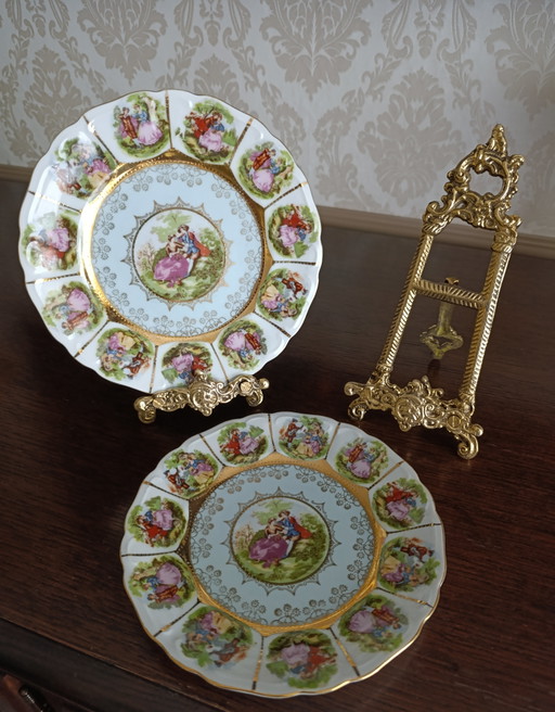 Vintage Duitse porseleinen decoratieve bordenset van 2 – decoratieve objecten, Porcelain