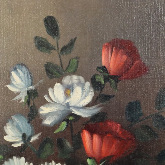 Image 1 of Nature morte de fleurs, tableau 60x50cm