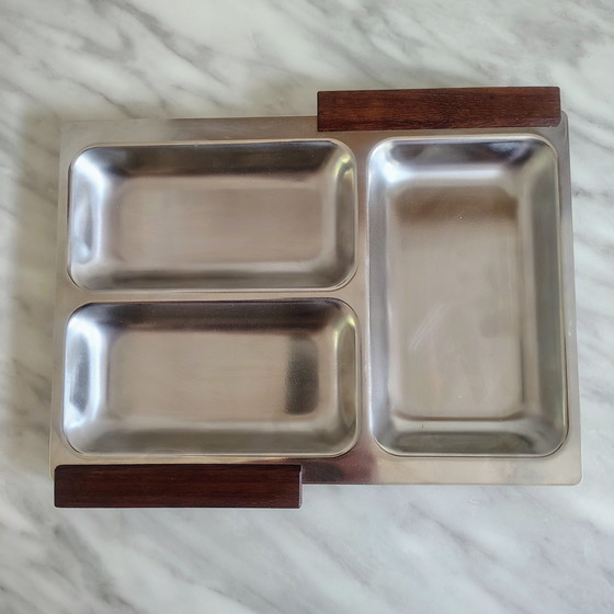 Image 1 of Scandinavian Stainless Steel and Teak Aperitif Tray