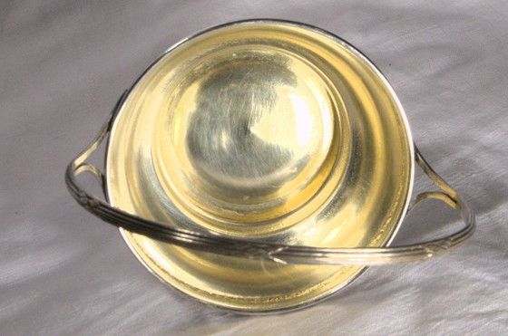 Sugar bowl / Small cup with handle in cut glass and silver-plated metal, 11x8cm (excluding handle), early (photo 4 of 8)