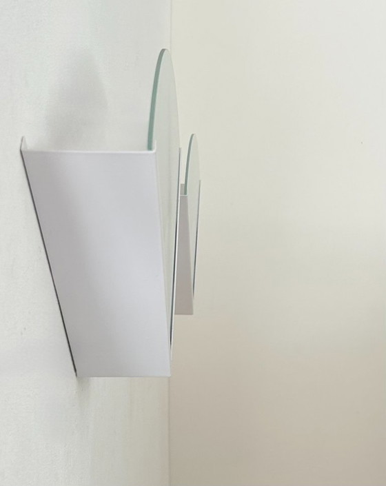 Image 1 of Coppia di applique in metallo e vetro sabbiato, Francia 1970