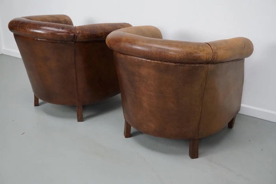 Image 1 of Vintage Nederlandse cognackleurige leren clubfauteuils, set van 2