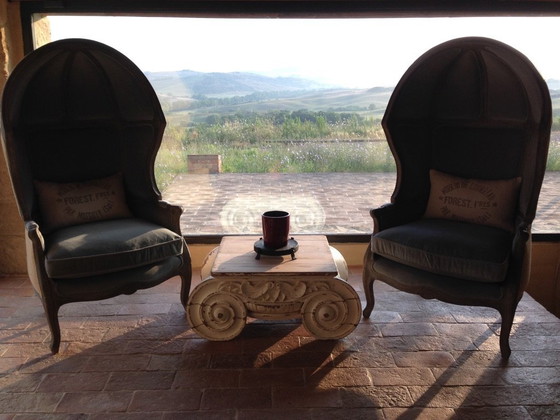 Paire de Restoration Hardware Versailles Chairs - État parfait, Fauteuils, Coton, Gris (photo 2 sur 5)