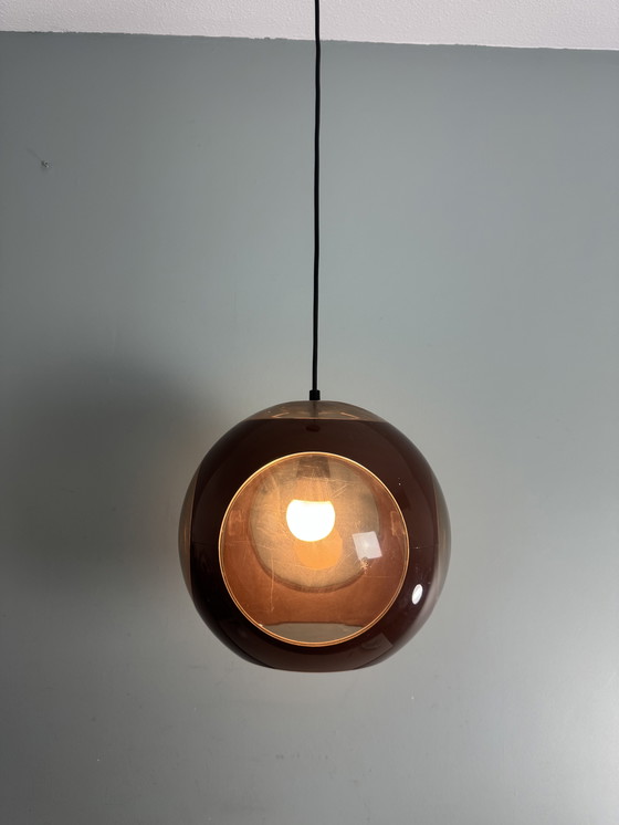 Image 1 of Vintage brown space age lamp Bug Eye pendant lamp 1970s