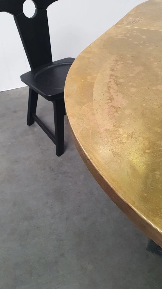 Image 1 of Large brass design table oval modular - raw steel wabi sabi