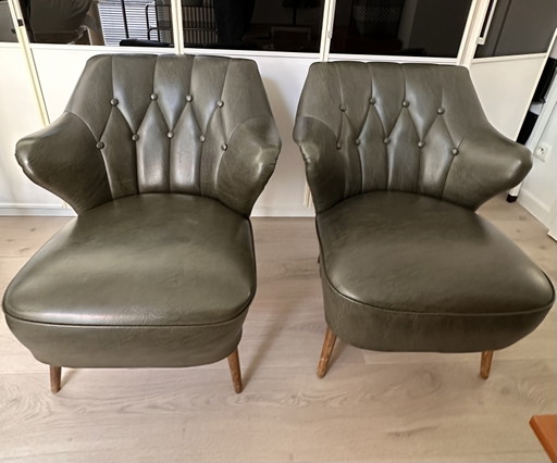 Set of 2 Cocktail Chairs – Theo Ruth for Artifort – kuipstoelen, Skai
