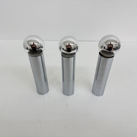 Image 1 of Set di 3 lampade da soffitto/parete minimaliste con tubo cromato, anni '70