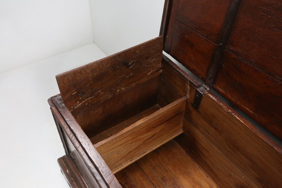 Image 1 of Large 18th Century Carved Oak Chest Linen Trunk, France