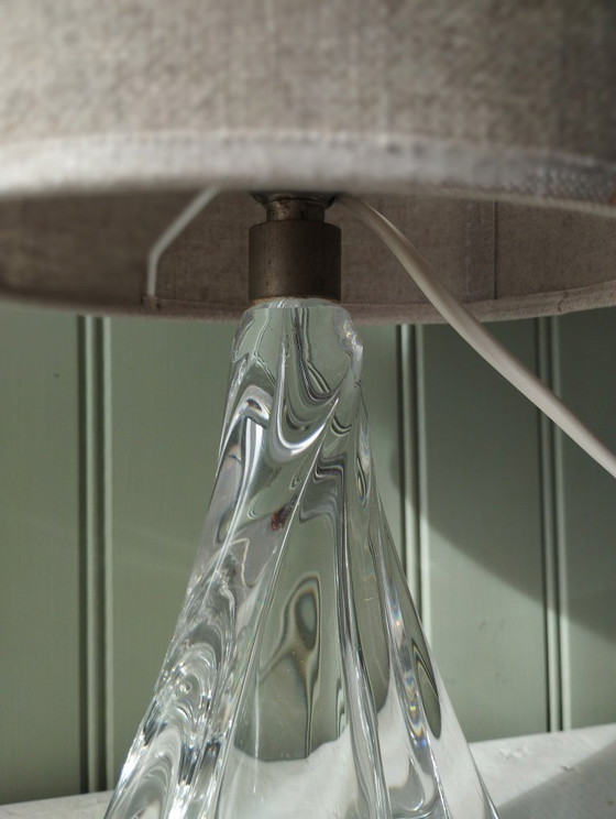 Image 1 of Pair of table lamps - 1950s style twisted clear glass bases - Hemp cylindrical lampshades