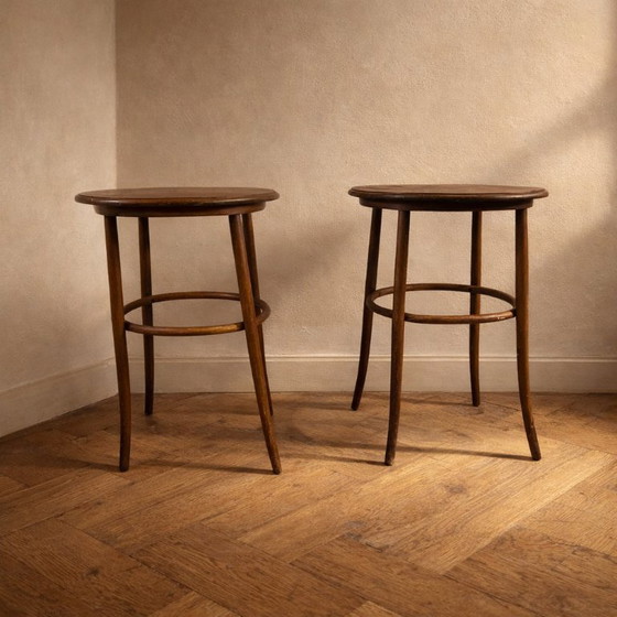 Image 1 of Vintage Bentwood Side Tables Thonet Style Wood Round Set of 2