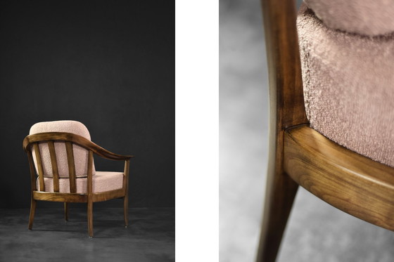 Image 1 of Mid-Century German Modern Elegante Kirschholz- und schmutzigrosa Stoffsessel von Wilhelm Knoll, 1970er Jahre, 2er-Set