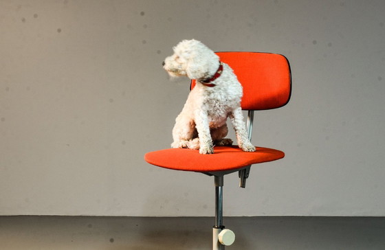 Image 1 of Ahrend De Cirkel Industrial Design Desk Chair with Orange Fabric Upholstery on a Grey Steel Frame. The Netherlands, 1950s.