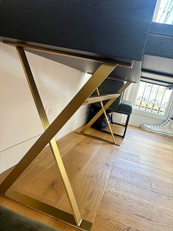 NV Gallery Console desk in black wood and brass, 3 drawers (photo 4 of 8)