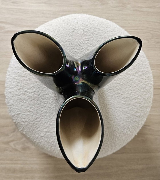 Image 1 of Vaso scultoreo a treppiede Verceram – Ceramica smaltata iridescente – anni '50-'60